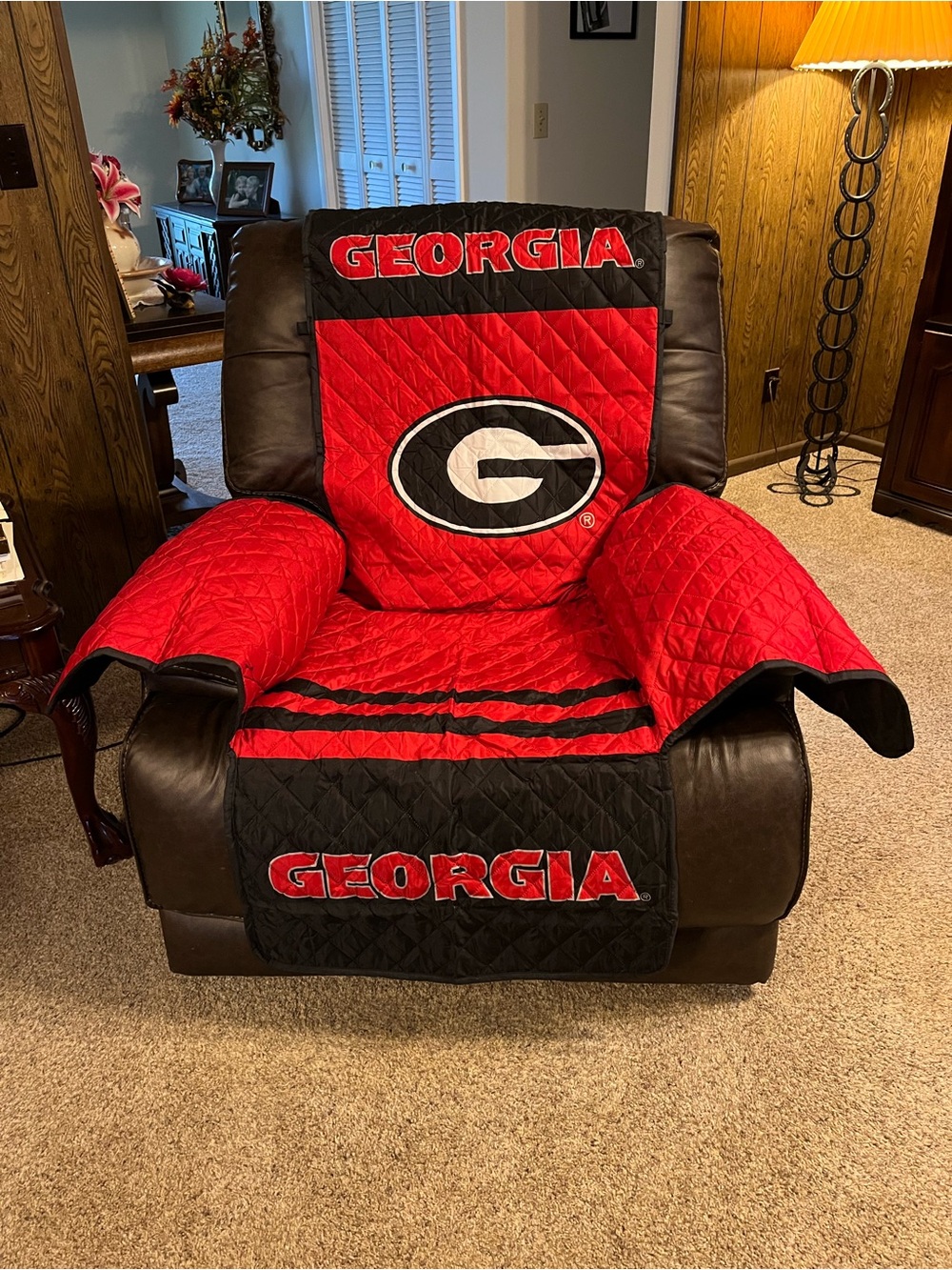 Georgia Quilted Red & Black Recliner Cover - Team Logo